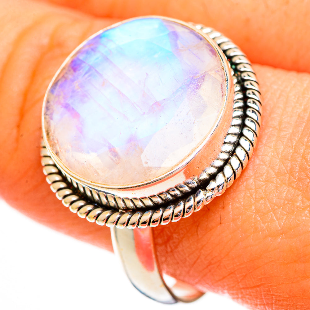 Rainbow Moonstone Rings handcrafted by Ana Silver Co - RING111773