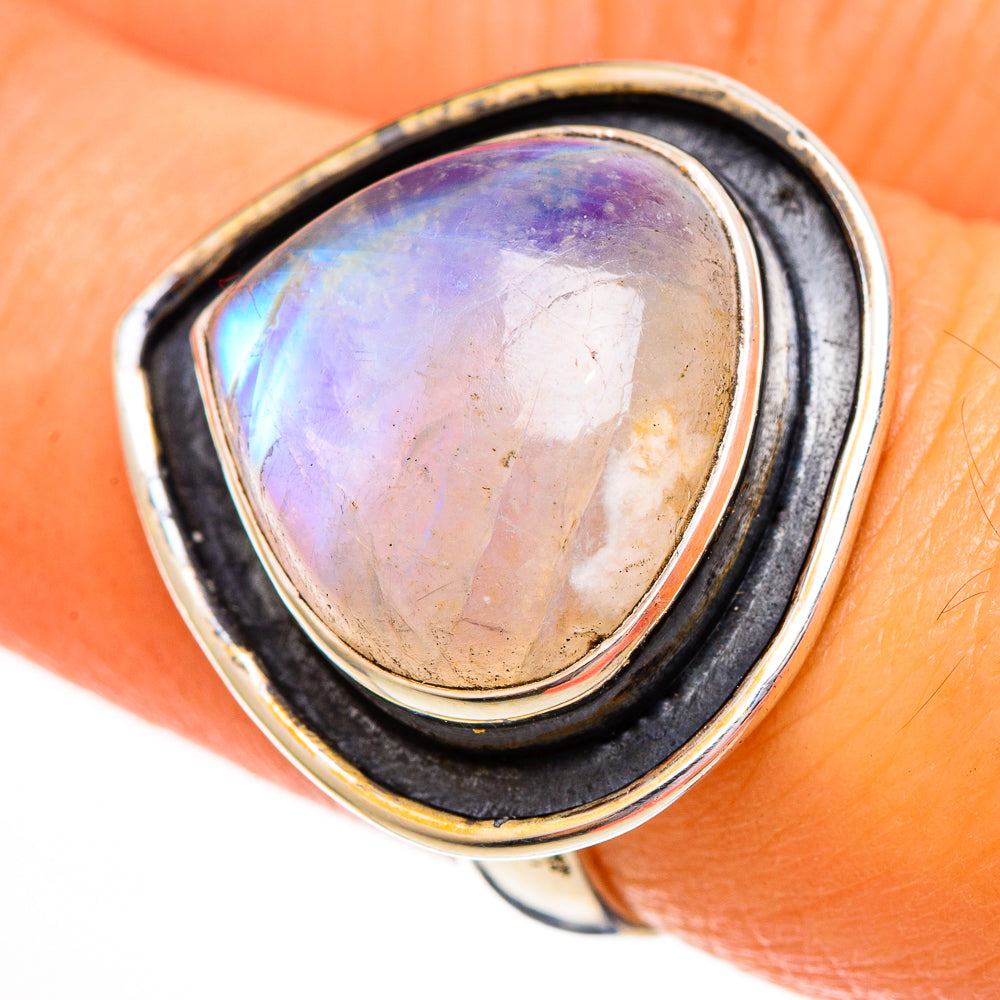 Rainbow Moonstone Rings handcrafted by Ana Silver Co - RING111865