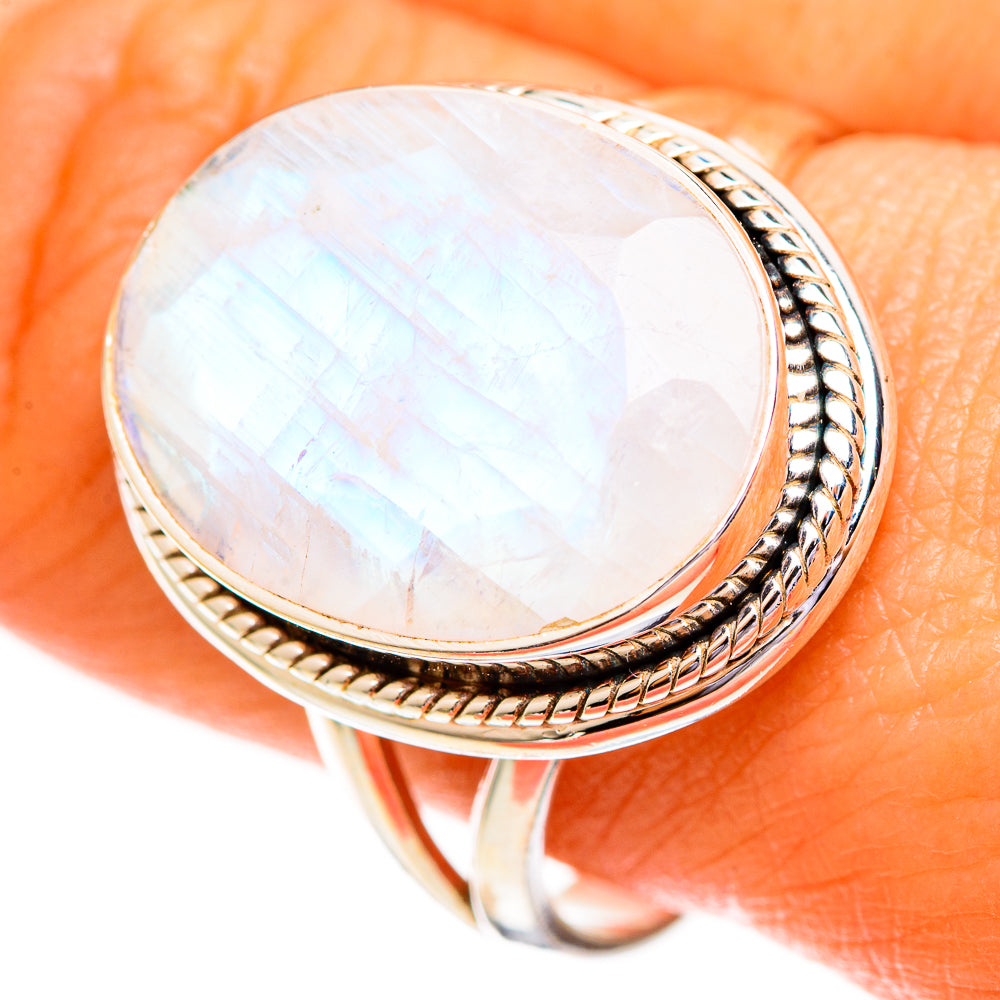 Rainbow Moonstone Rings handcrafted by Ana Silver Co - RING111925