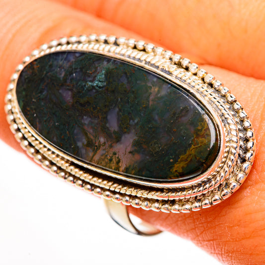 Green Moss Agate Rings handcrafted by Ana Silver Co - RING112086