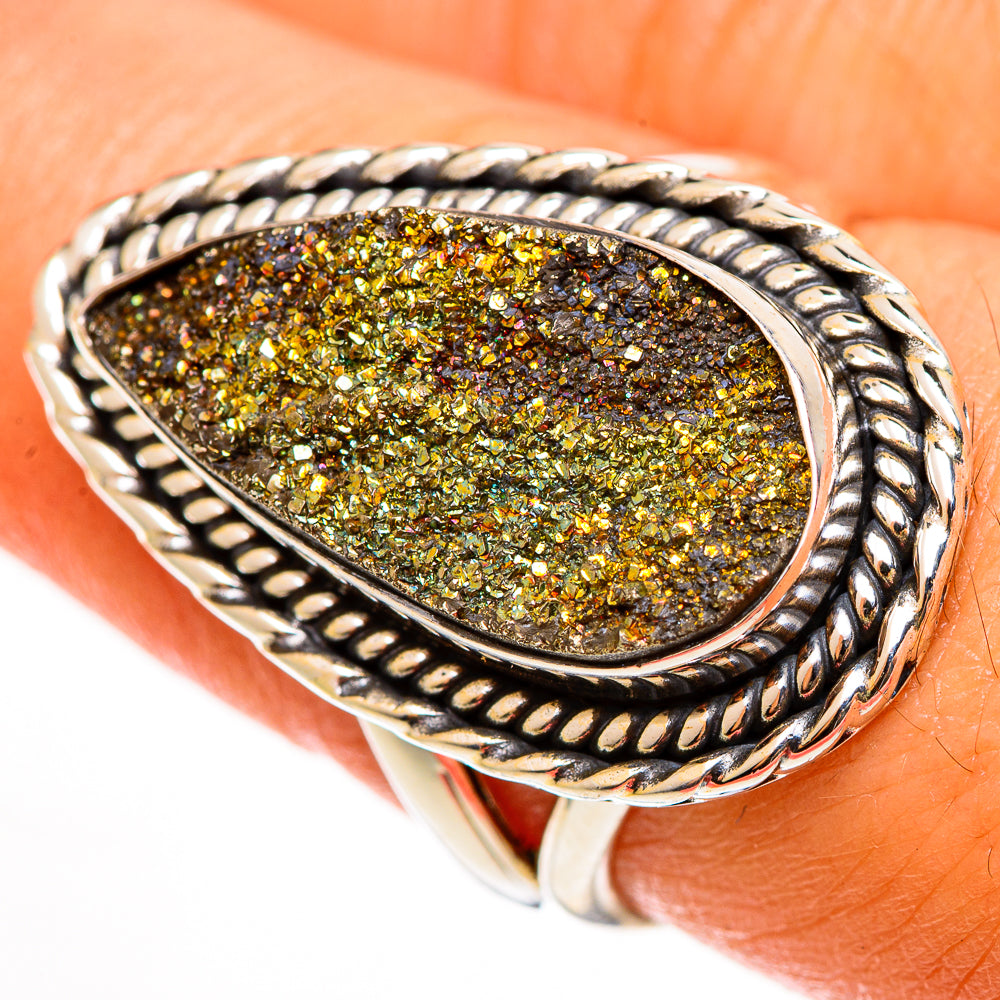 Spectro Pyrite Druzy Rings handcrafted by Ana Silver Co - RING112170