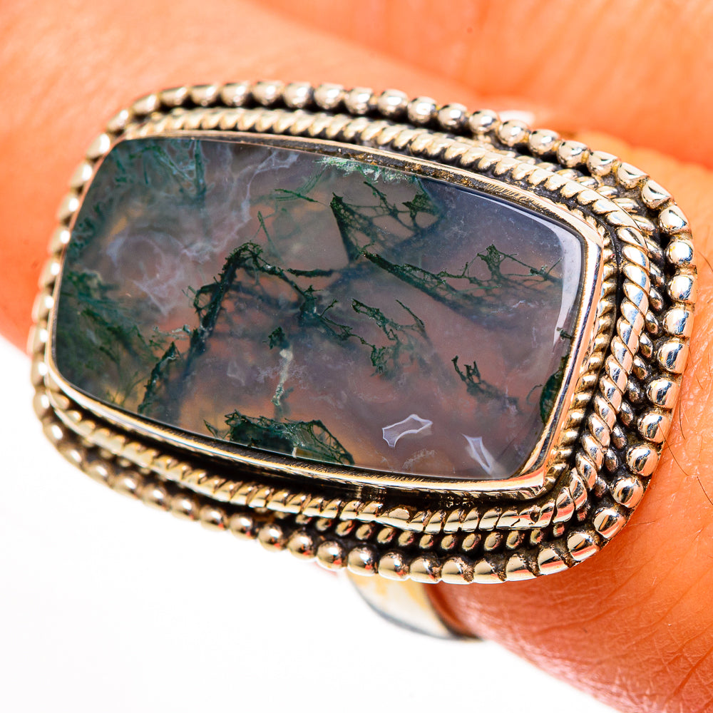 Green Moss Agate Rings handcrafted by Ana Silver Co - RING112187