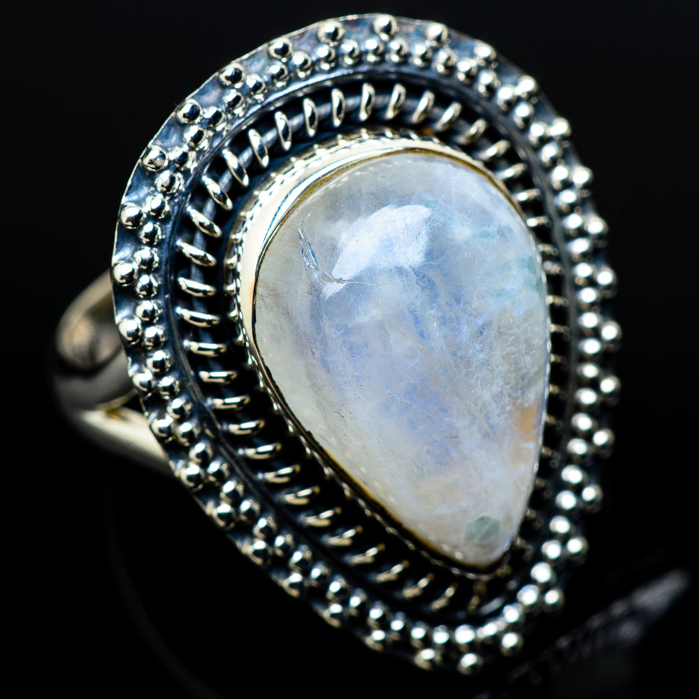 Rainbow Moonstone Rings handcrafted by Ana Silver Co - RING11221