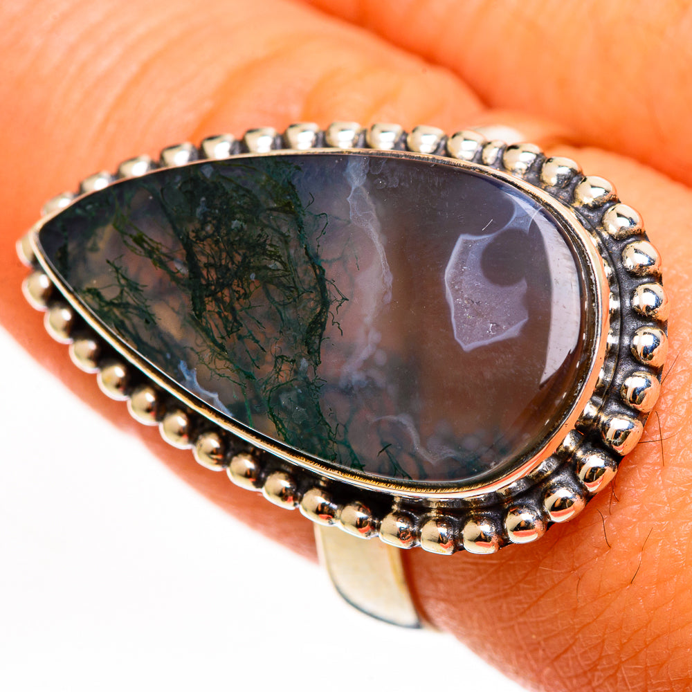Green Moss Agate Rings handcrafted by Ana Silver Co - RING112245