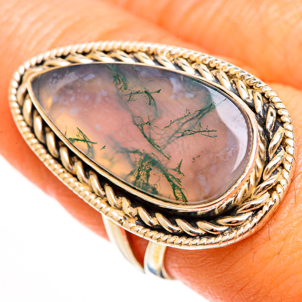 Green Moss Agate Rings handcrafted by Ana Silver Co - RING112302