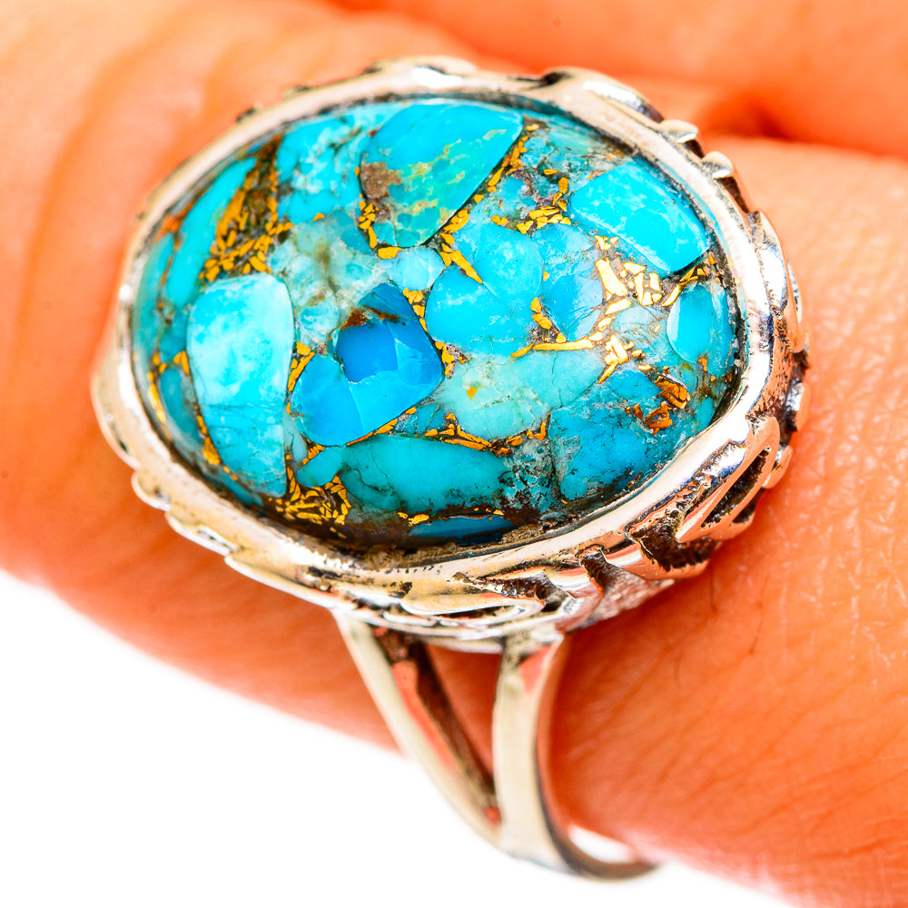 Blue Copper Composite Turquoise Rings handcrafted by Ana Silver Co - RING112326