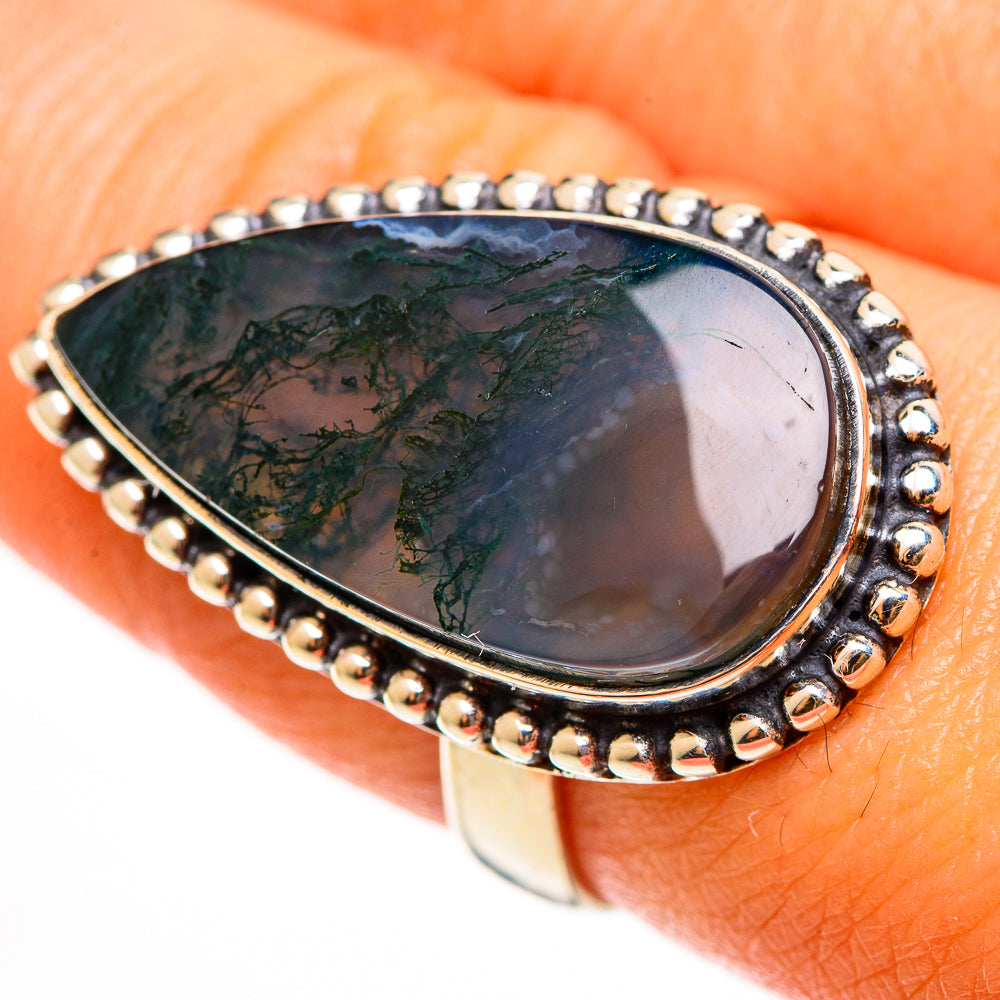 Green Moss Agate Rings handcrafted by Ana Silver Co - RING112328