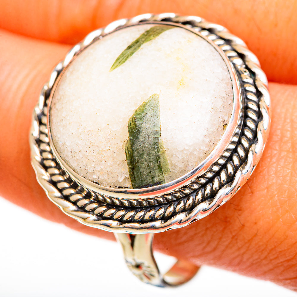 Green Tourmaline In Quartz Rings handcrafted by Ana Silver Co - RING112387