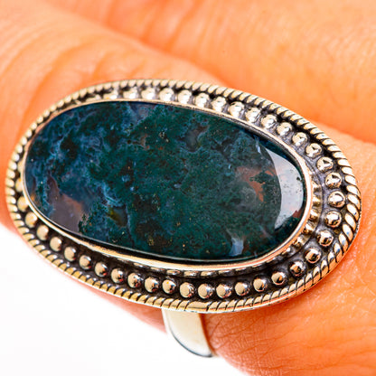 Green Moss Agate Rings handcrafted by Ana Silver Co - RING112409