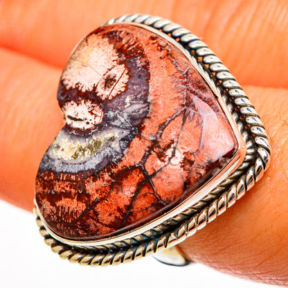 Sterling silver wild horse jasper heart ring, braided rope edge and twisted band