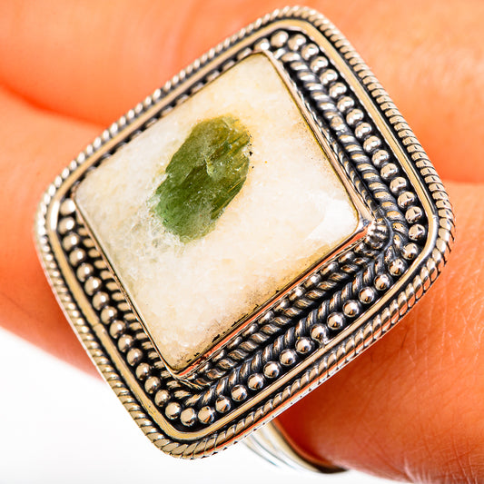 Green Tourmaline In Quartz Rings handcrafted by Ana Silver Co - RING112479