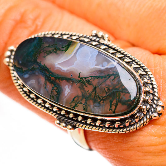 Green Moss Agate Rings handcrafted by Ana Silver Co - RING112496