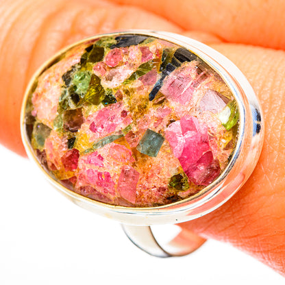 Large natural tourmaline oval cabochon ring, 925 sterling silver bezel