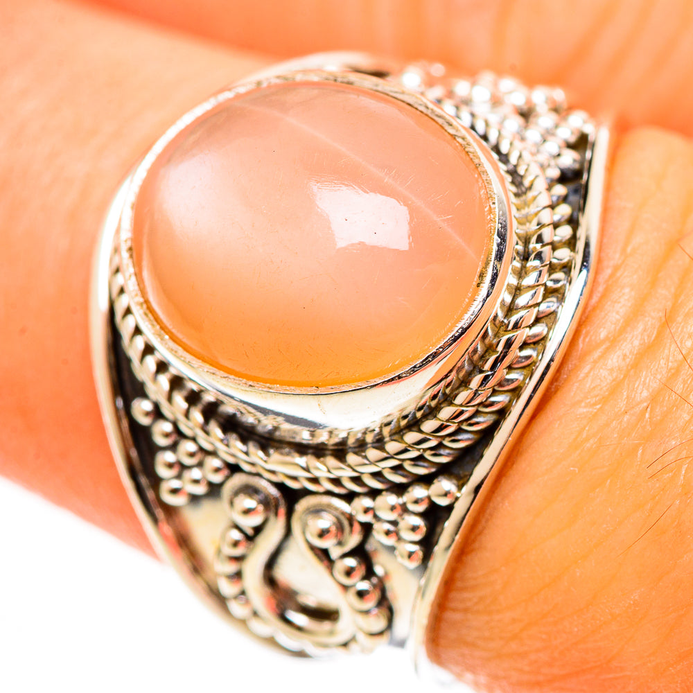 Peach Moonstone Rings handcrafted by Ana Silver Co - RING112563
