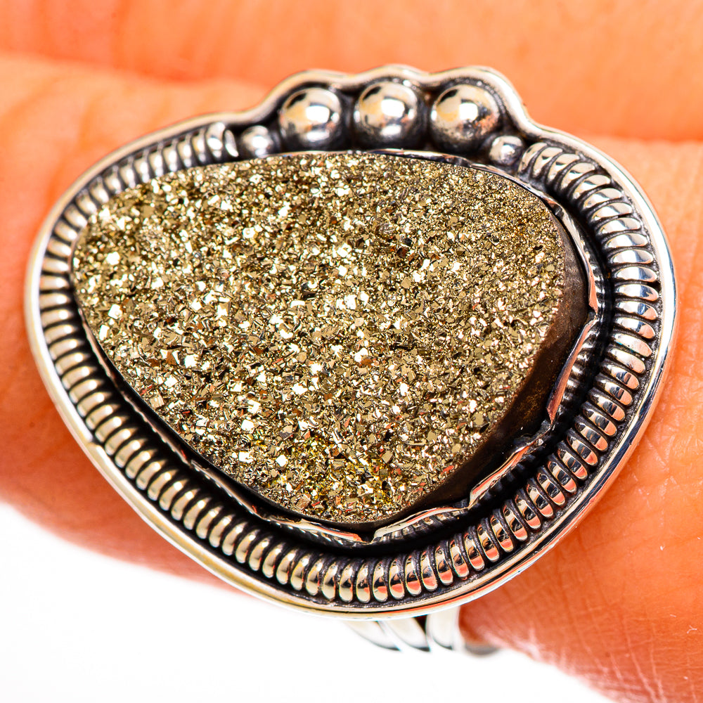 Spectro Pyrite Druzy Rings handcrafted by Ana Silver Co - RING112573