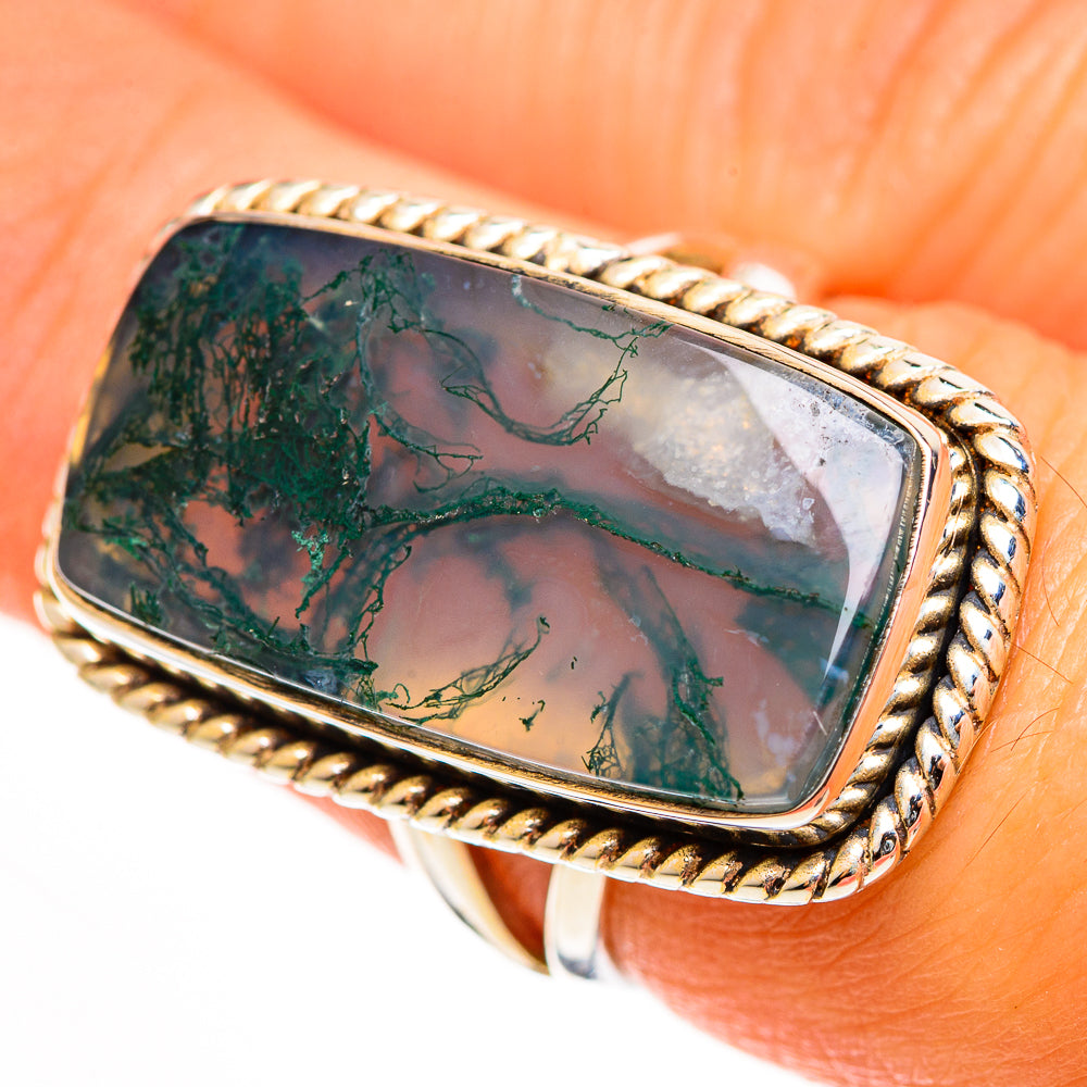 Green Moss Agate Rings handcrafted by Ana Silver Co - RING112593