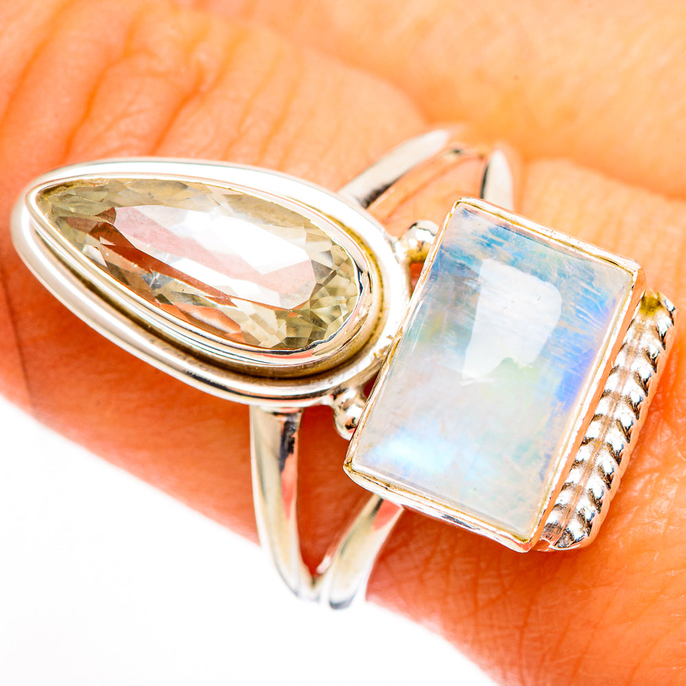 Rainbow Moonstone Rings handcrafted by Ana Silver Co - RING112594