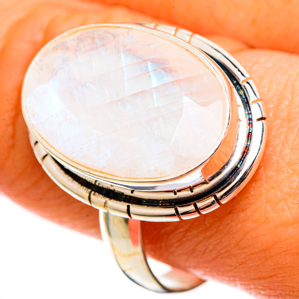 Rainbow Moonstone Rings handcrafted by Ana Silver Co - RING112611