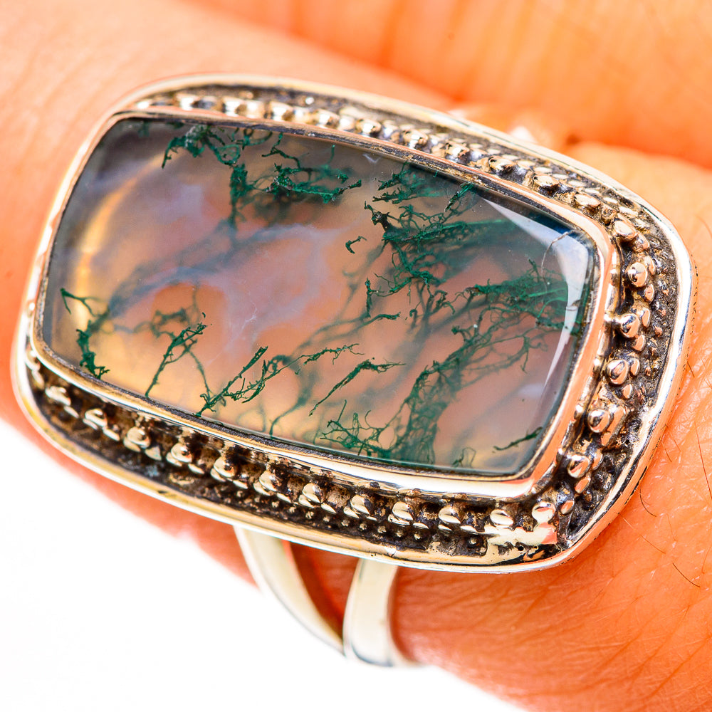 Green Moss Agate Rings handcrafted by Ana Silver Co - RING112628