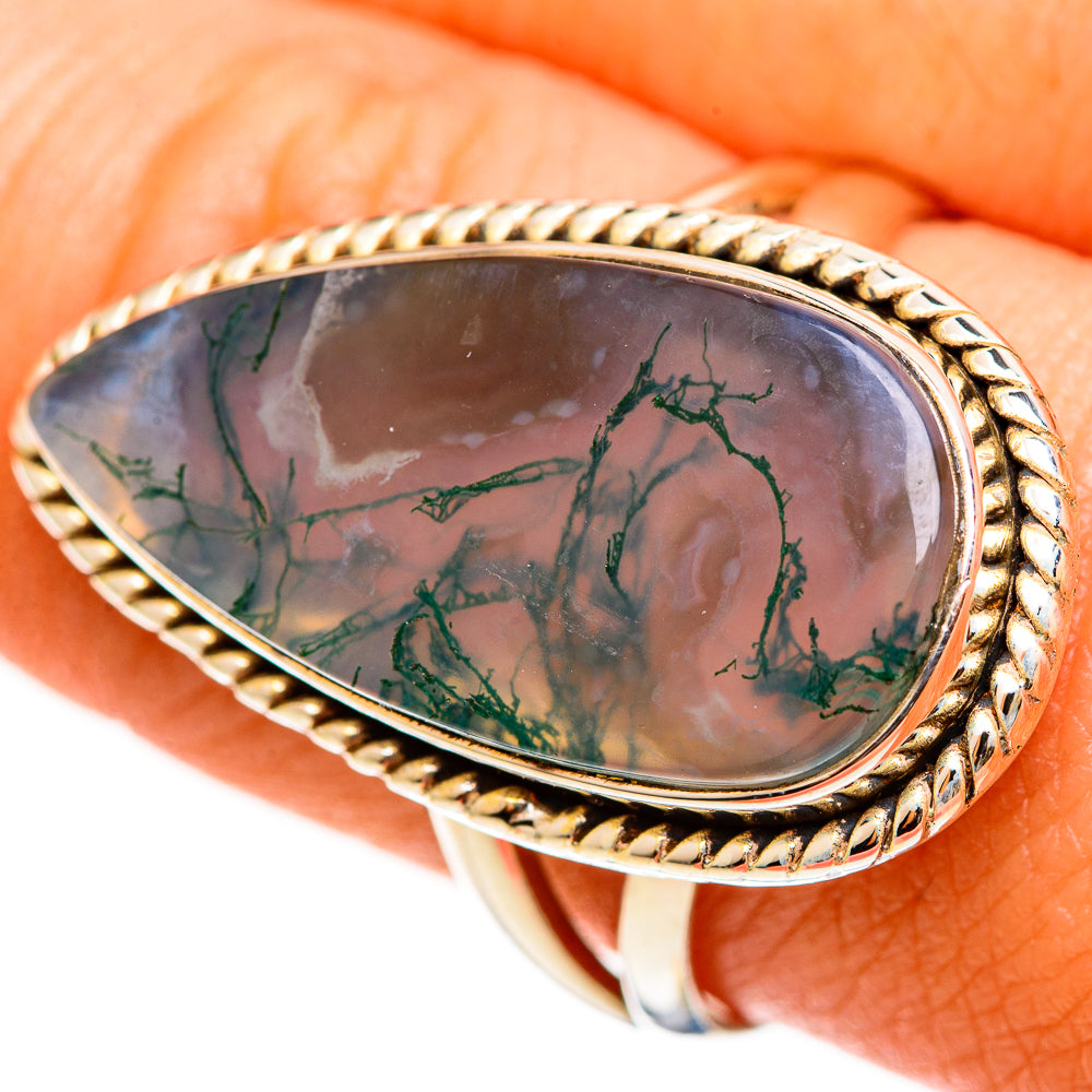 Green Moss Agate Rings handcrafted by Ana Silver Co - RING112662