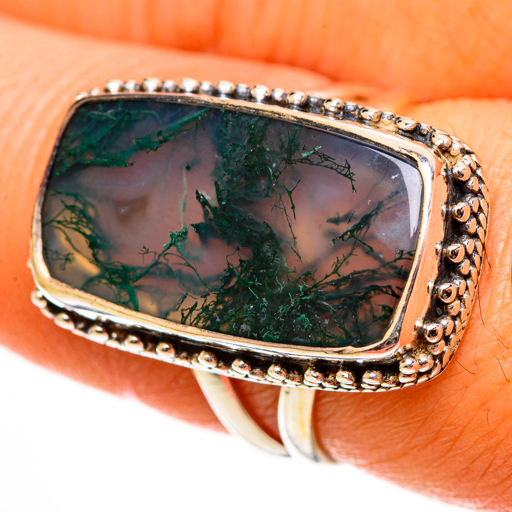 Green Moss Agate Rings handcrafted by Ana Silver Co - RING112728