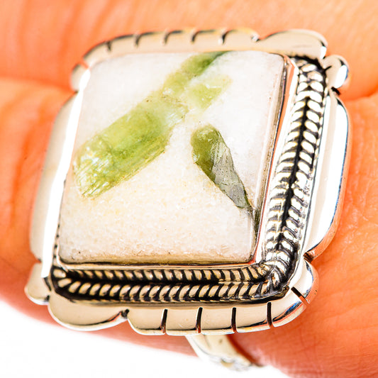Green Tourmaline In Quartz Rings handcrafted by Ana Silver Co - RING112765