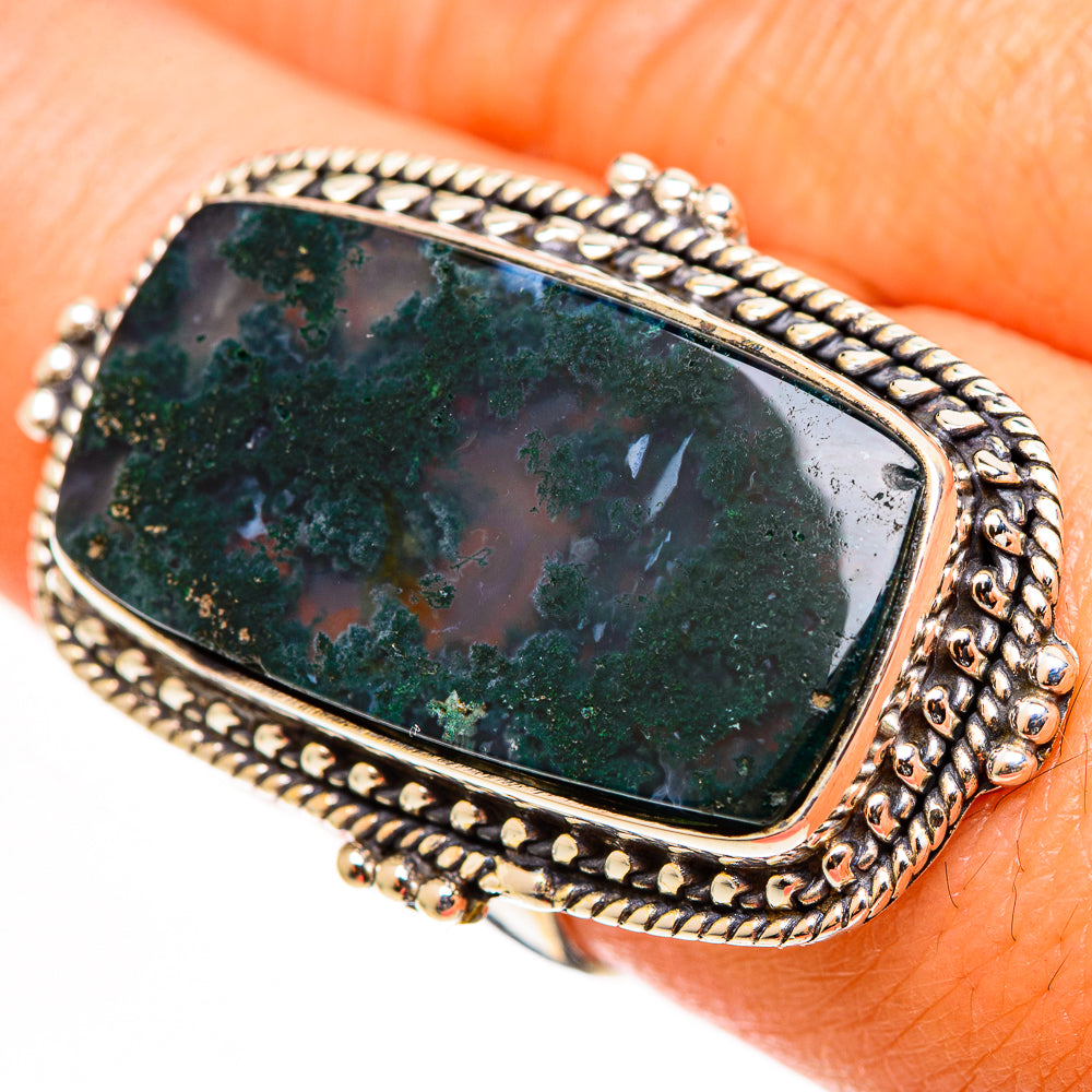 Green Moss Agate Rings handcrafted by Ana Silver Co - RING112805