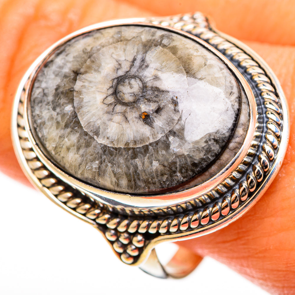Moroccan Goniatite Fossil Rings handcrafted by Ana Silver Co - RING112828