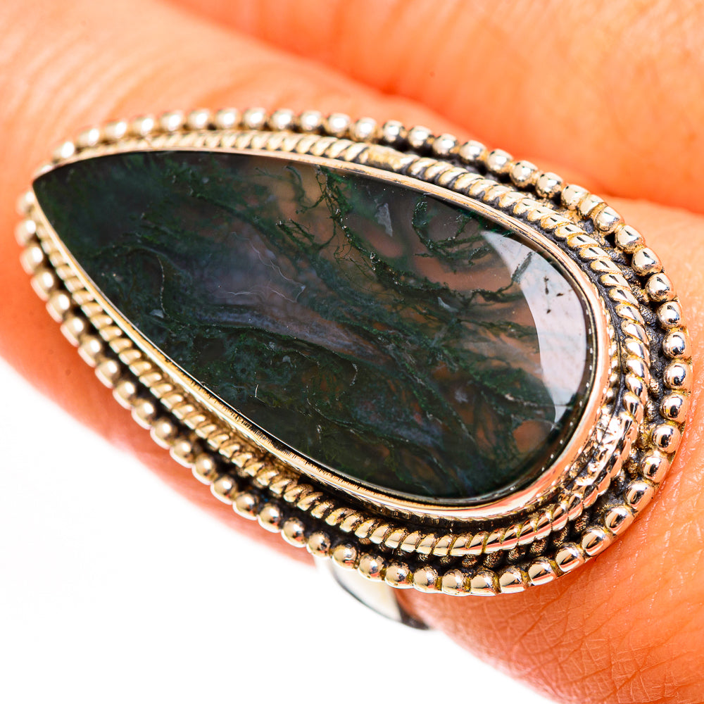 Green Moss Agate Rings handcrafted by Ana Silver Co - RING112846