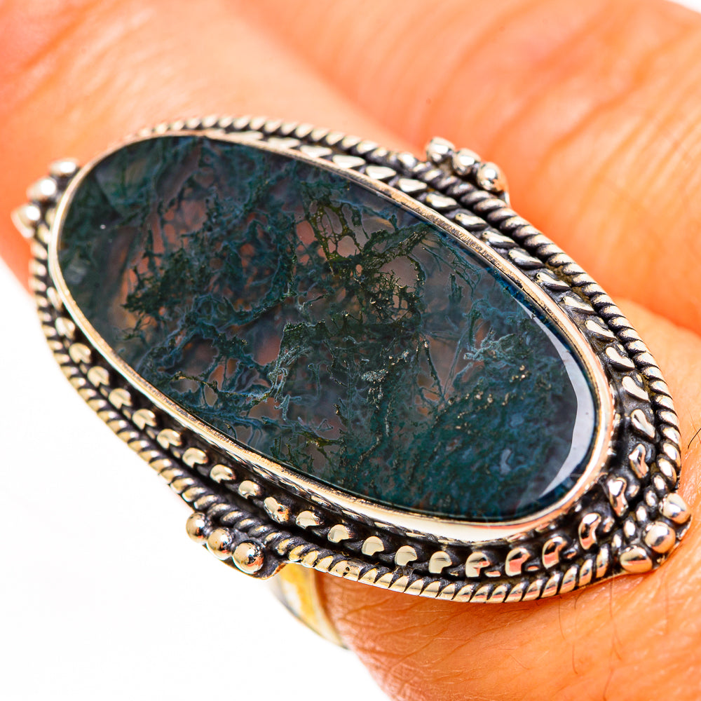 Green Moss Agate Rings handcrafted by Ana Silver Co - RING112905