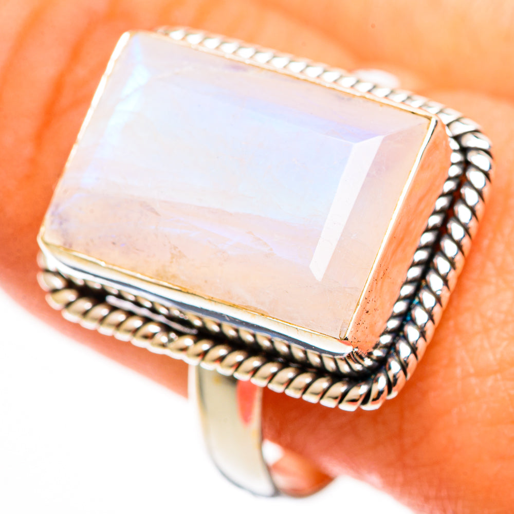 Rainbow Moonstone Rings handcrafted by Ana Silver Co - RING112975