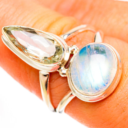 Rainbow Moonstone Rings handcrafted by Ana Silver Co - RING113022