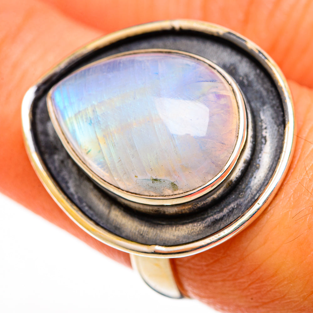 Rainbow Moonstone Rings handcrafted by Ana Silver Co - RING113072