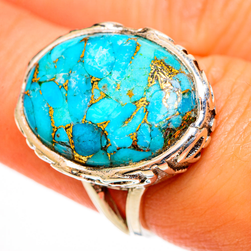 Blue Copper Composite Turquoise Rings handcrafted by Ana Silver Co - RING113085