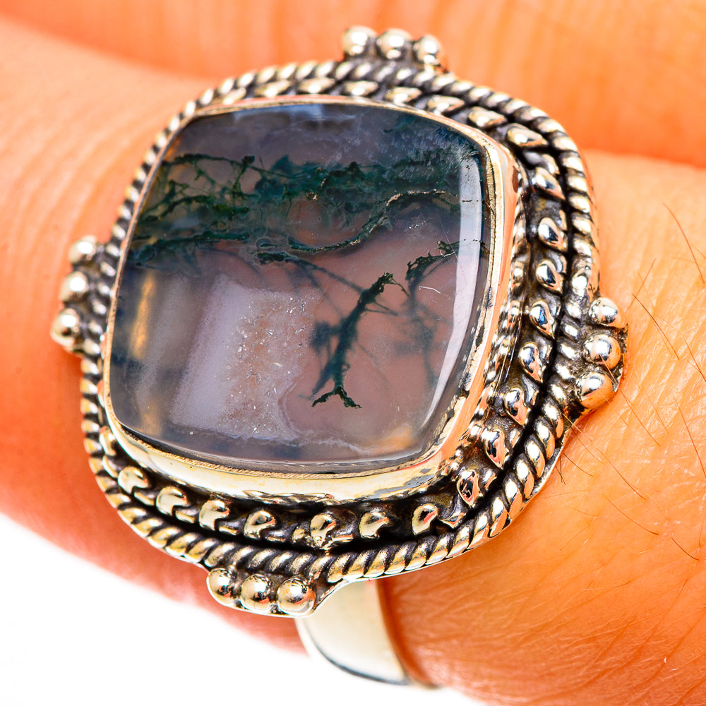 Green Moss Agate Rings handcrafted by Ana Silver Co - RING113086