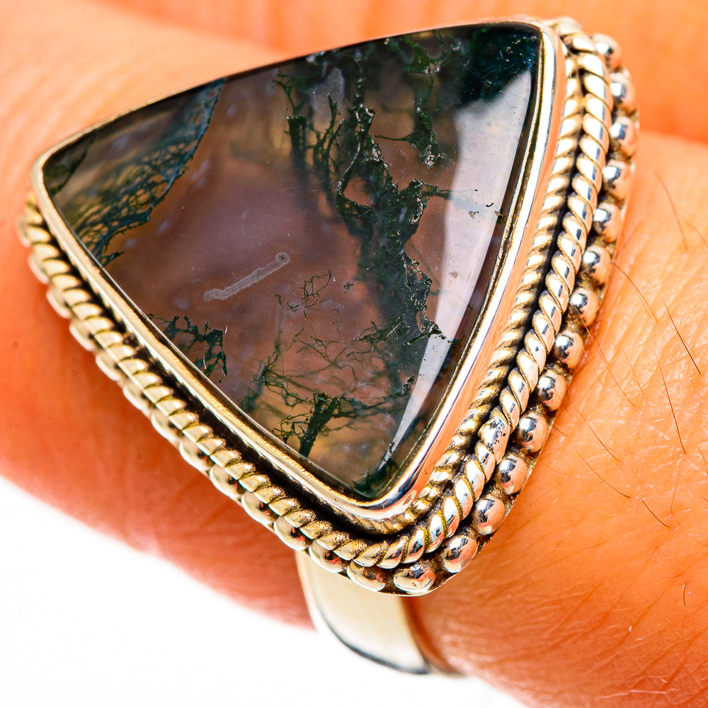 Green Moss Agate Rings handcrafted by Ana Silver Co - RING113088