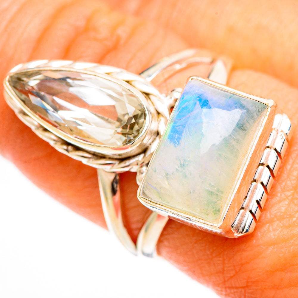 Rainbow Moonstone Rings handcrafted by Ana Silver Co - RING113145