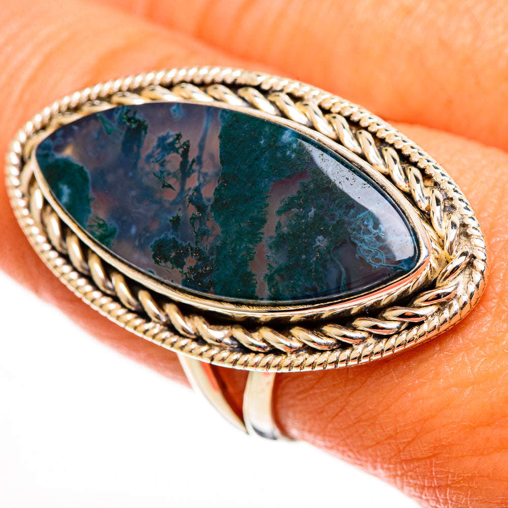 Green Moss Agate Rings handcrafted by Ana Silver Co - RING113220