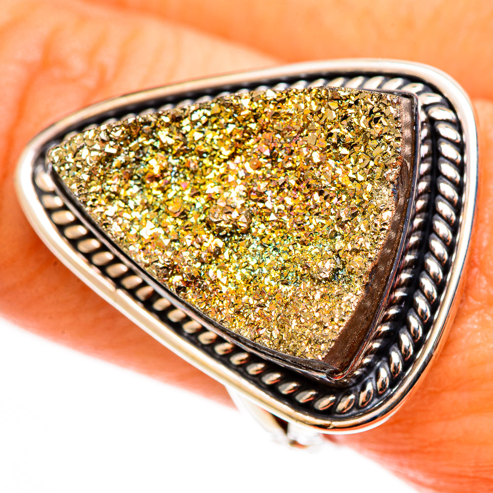 Spectro Pyrite Druzy Rings handcrafted by Ana Silver Co - RING113236