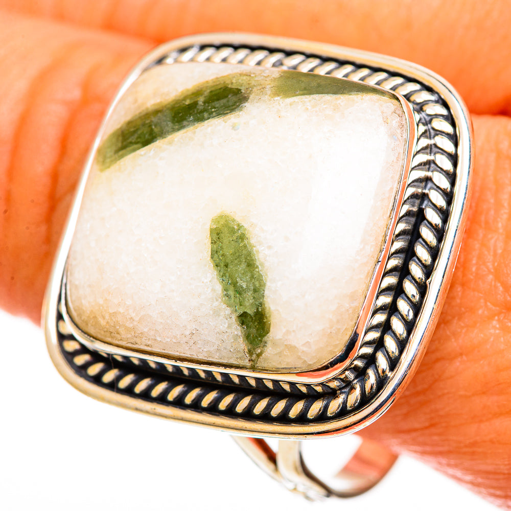 Green Tourmaline In Quartz Rings handcrafted by Ana Silver Co - RING113239
