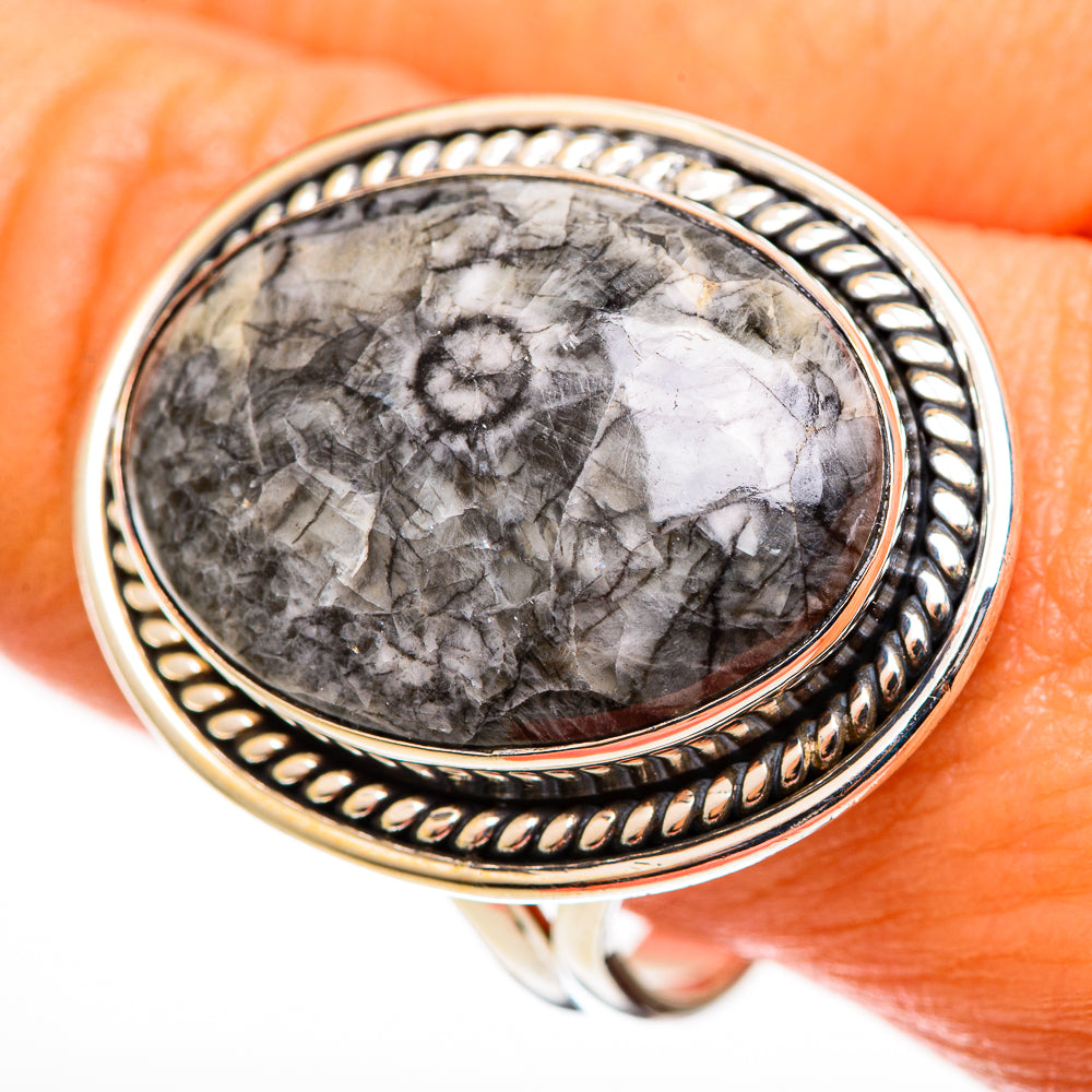 Moroccan Goniatite Fossil Rings handcrafted by Ana Silver Co - RING113267