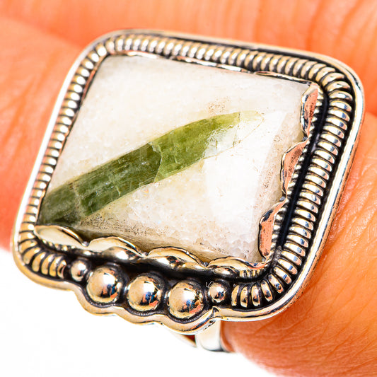 Green Tourmaline In Quartz Rings handcrafted by Ana Silver Co - RING113269