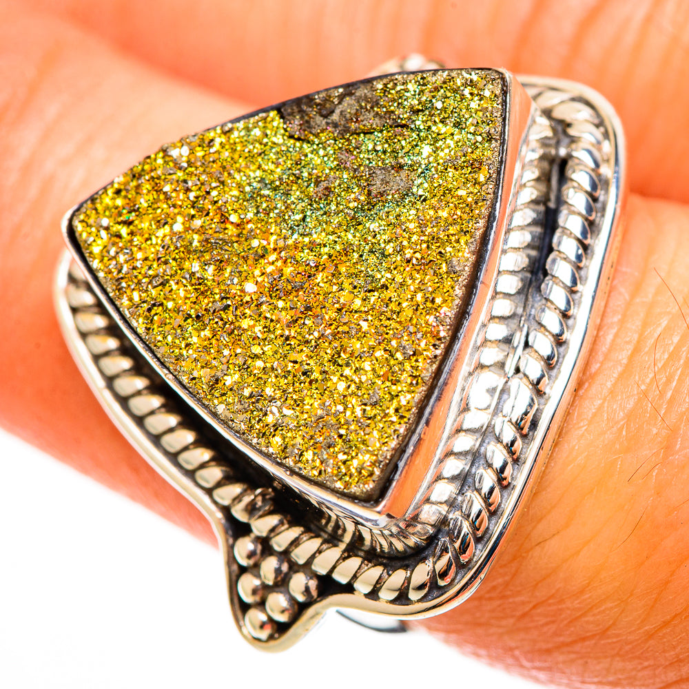 Spectro Pyrite Druzy Rings handcrafted by Ana Silver Co - RING113298