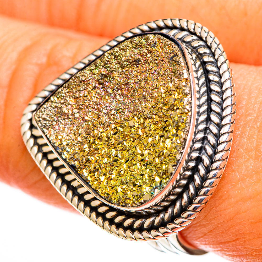 Spectro Pyrite Druzy Rings handcrafted by Ana Silver Co - RING113299