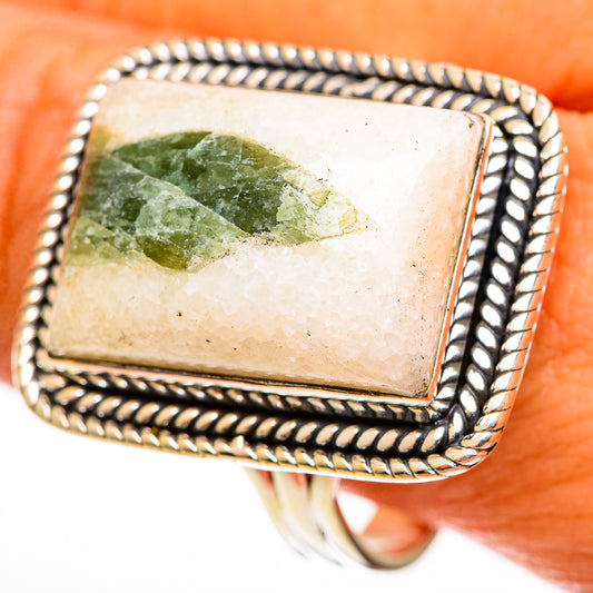 Green Tourmaline In Quartz Rings handcrafted by Ana Silver Co - RING113324