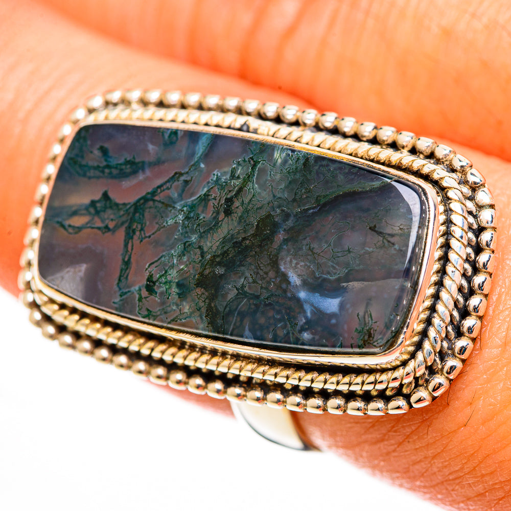 Green Moss Agate Rings handcrafted by Ana Silver Co - RING113328