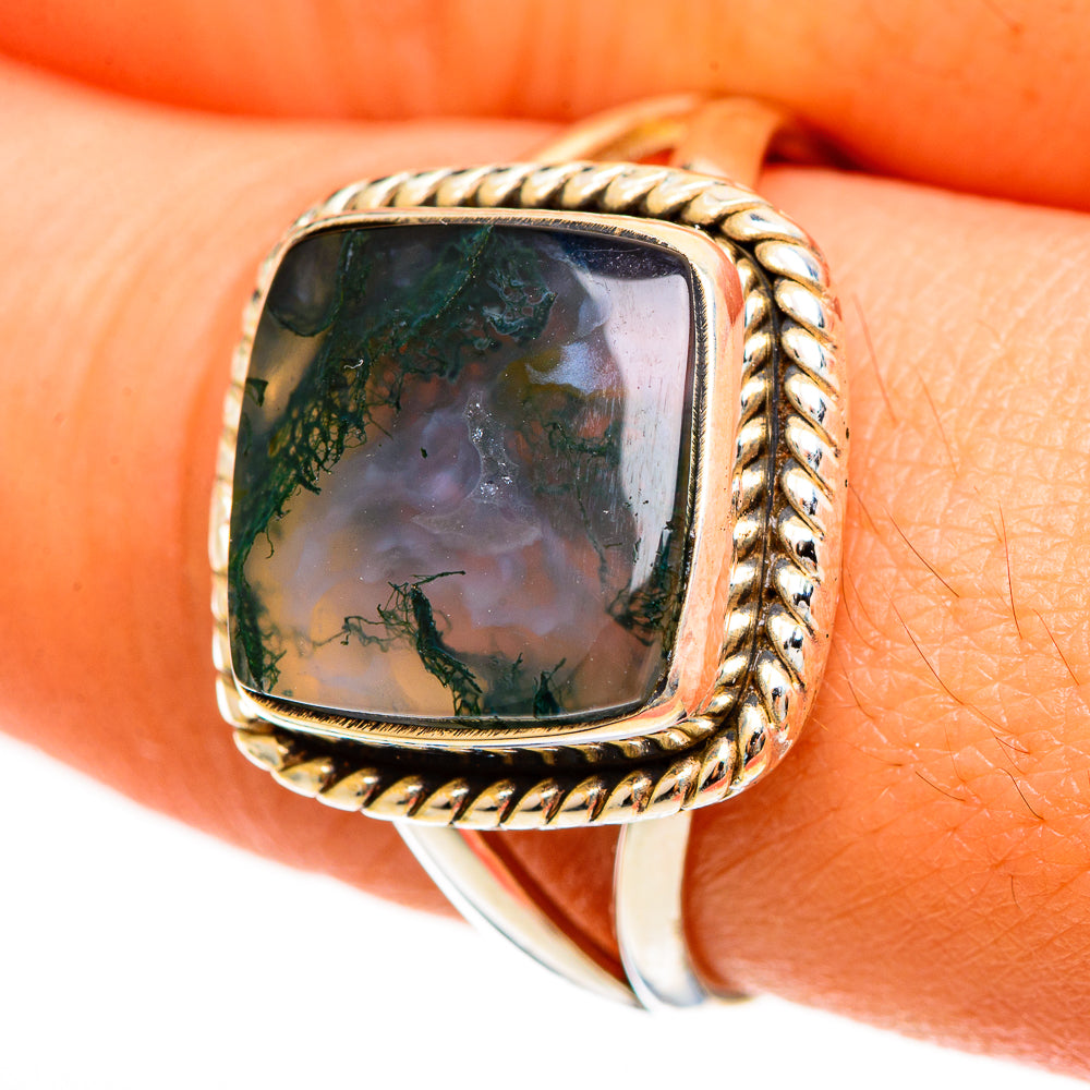 Green Moss Agate Rings handcrafted by Ana Silver Co - RING113405