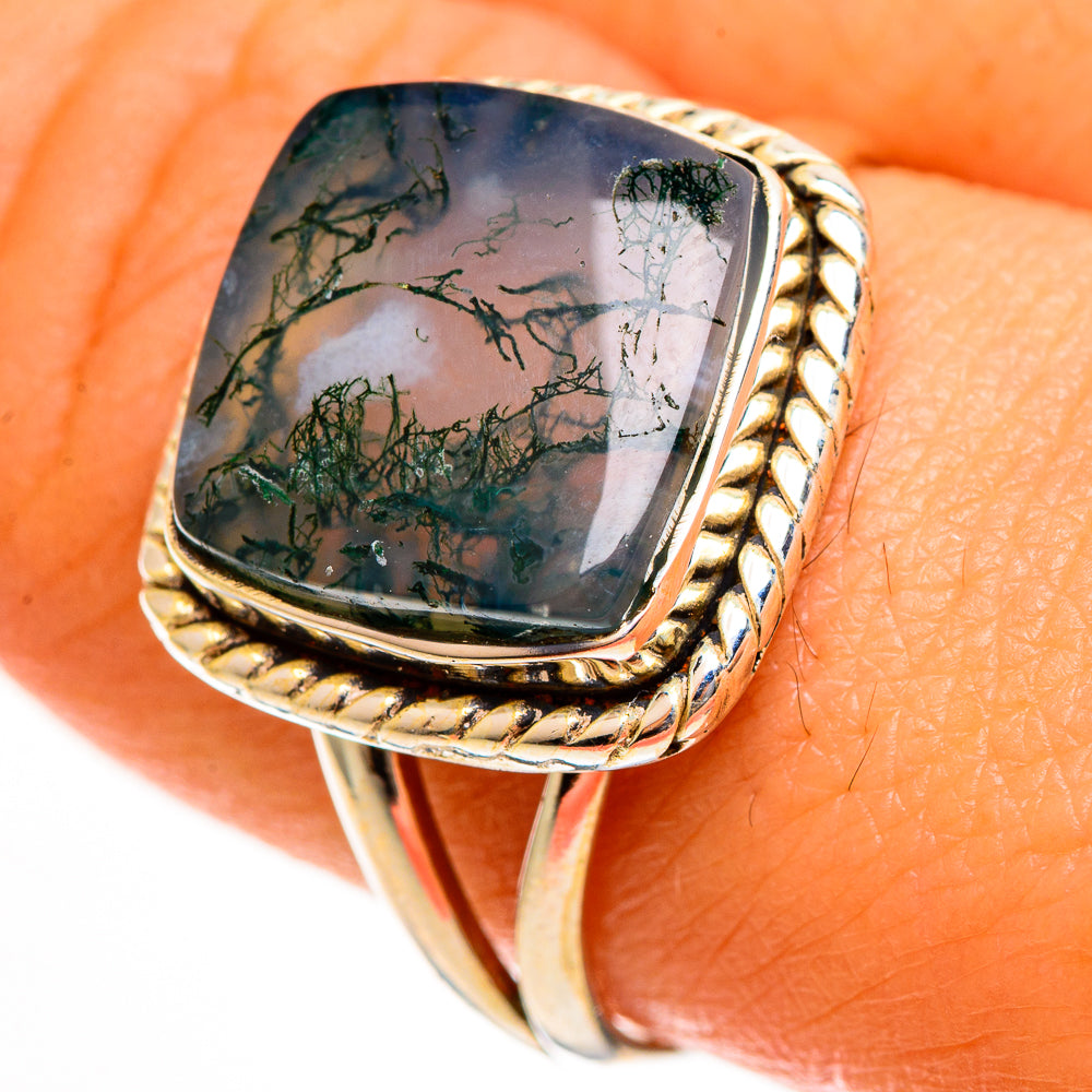 Green Moss Agate Rings handcrafted by Ana Silver Co - RING113471