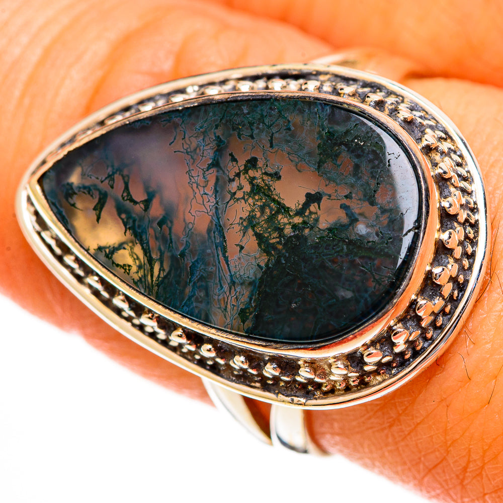 Green Moss Agate Rings handcrafted by Ana Silver Co - RING113526