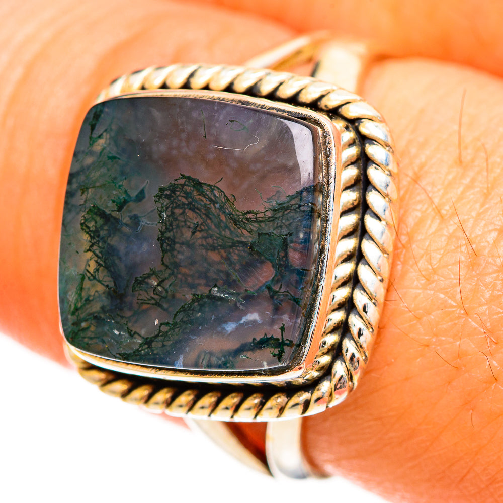 Green Moss Agate Rings handcrafted by Ana Silver Co - RING113538